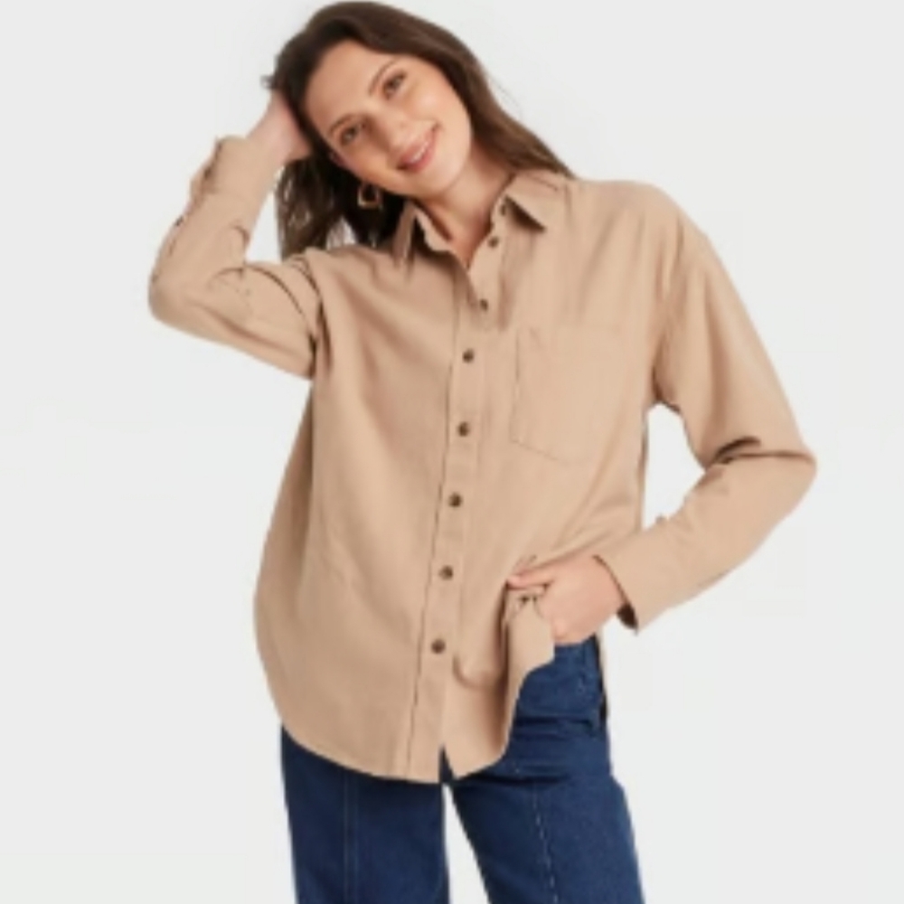 Oversized Tan Button Down Shirt